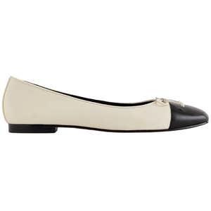 quince, Quince Italian Leather Cap-Toe Ballet Flat in Bone Black