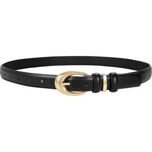 amazon, TRIWORKS Faux Leather Dress Belt with Gold Buckle