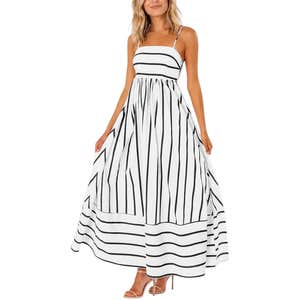 amazon, chouyatou Striped Back Smocked Maxi Dress