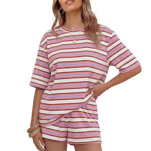 ZESICA Womens Striped 2 Piece Set in Purple