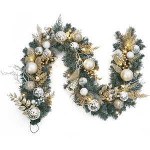 6 Ft Pre-Lit Christmas Garland, Christmas Garland with Rich Ball Ornaments
