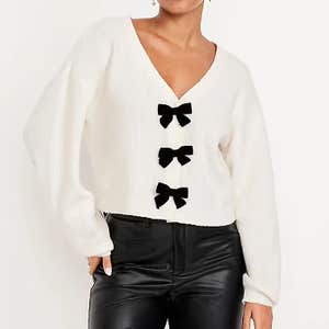 SoSoft V-Neck Bow-Front Cardigan Sweater