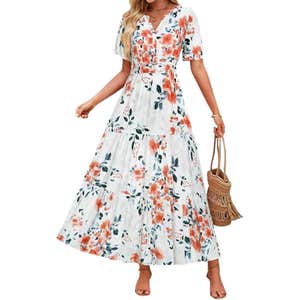 amazon, ZESICA Summer Spring Floral Boho Maxi Dress