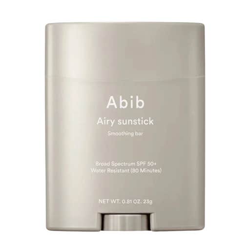 Abib Airy Sunstick Smoothing Bar SPF 50+ tube against a white background