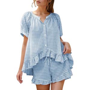 amazon, Flygo Cotton Gingham Pajamas Set