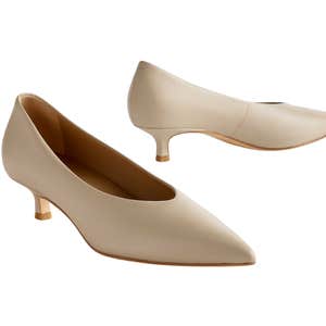 quince, Quince Italian Leather Pointed Toe 40mm Kitten Heel Pump
