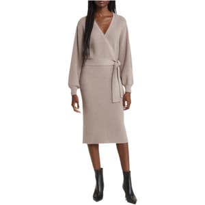 Charles Henry Long Sleeve Faux Wrap Sweater Dress