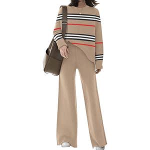 ETCYY NEW Elegant Knitted Sweater Top and Wide Leg Sweatpants Set