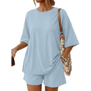 Trendy Queen 2 Piece Oversized Summer Set in Light Blue