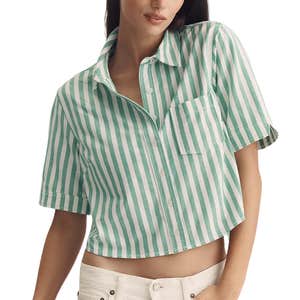 Merritt Short-Sleeve Cropped Buttondown Shirt by Maeve