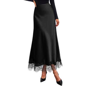 amazon, BTFBM Elegant Lace Trim Satin Skirt