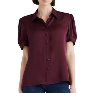 quince, Quince Washable Stretch Silk Puff Sleeve Blouse