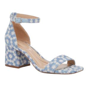 Kelly & Katie Marybell Sandal in Blue/White Floral Embroidered Fabric
