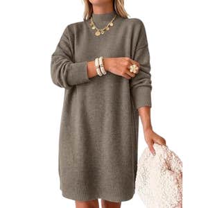 amazon, ANRABESS Fall Oversized Mock Neck Long Sleeve Sweater Dress