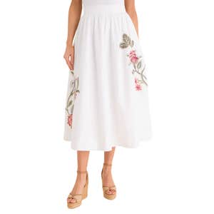 Tuckernuck White Floral Embroidered Mirella Midi Skirt