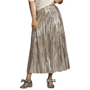 By Anthropologie Metallic Pleated Midi Skirt