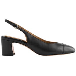 quince, Quince Italian Leather 65mm Cap Toe Slingback in Black