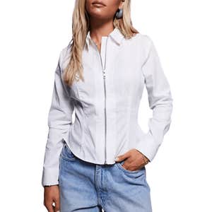 ASOS DESIGN Petite Slim Fit Zip-Up Shirt