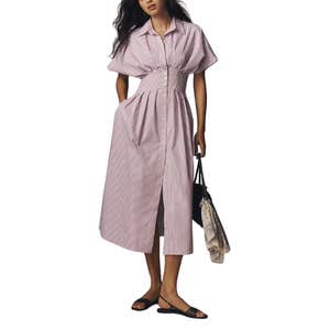 Anthropologie The Tobie Button-Front Pleated Shirt Dress by Exquise