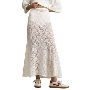 By Anthropologie Sheer Tiered Lace Maxi Skirt