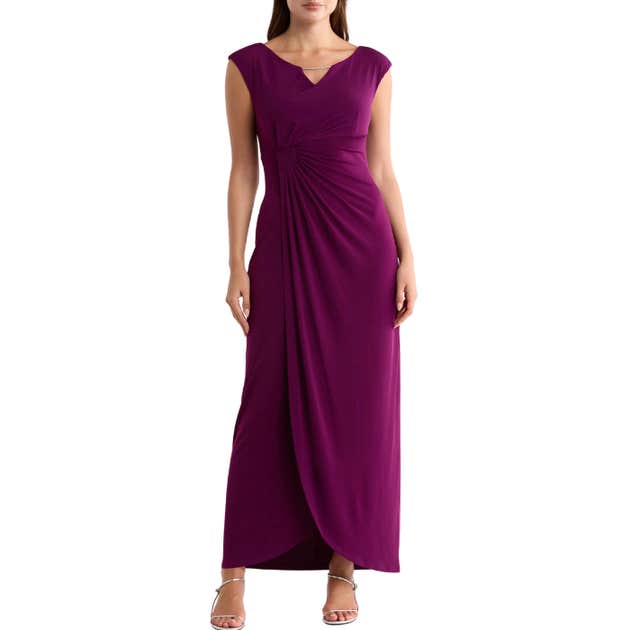 nordstrom rack, Connected Apparel Crystal Notch Side Ruched Gown