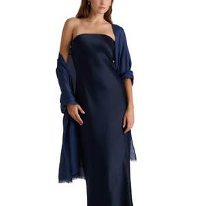 Quince Crystal Embellished Featherweight Cashmere Silk Wrap in Navy