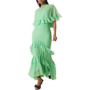 ASOS Design Cape Overlay Ruffle Bias Maxi Dress