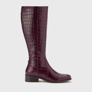 Haltham Standard Knee High Boots in Wine Croc Print Leather