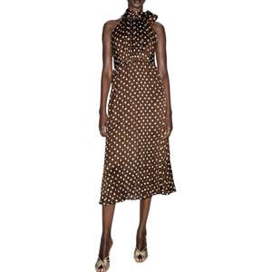 zara, Zara Tied Polka Dot Midi Dress