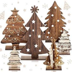6 Pcs Wooden Christmas Trees Tabletop Decor Rustic Wood Christmas TreesTable Wooden Signs Farmhouse Table Home Decor for Home Office Farmhouse (Classic)