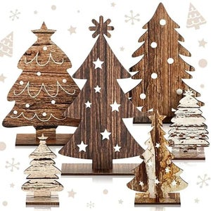 6 Pcs Wooden Christmas Trees Tabletop Decor Rustic Wood Christmas TreesTable Wooden Signs Farmhouse Table Home Decor for Home Office Farmhouse (Classic)