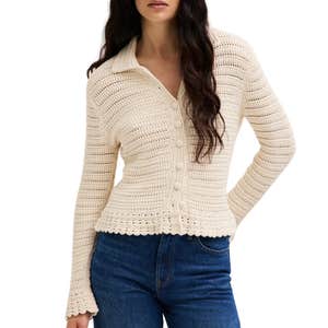madewell, Madewell Pointelle-Knit Peplum Cardigan in 100% Cotton