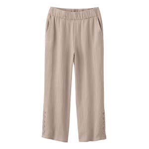 Soft Surroundings Oceo Crinkle Gauze Wide Leg Crops in Pebble Taupe