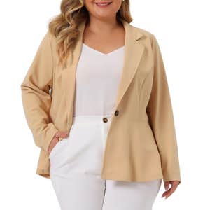 Agnes Orinda Ruffle V Neck Button Notch Panel Peplum Blazer