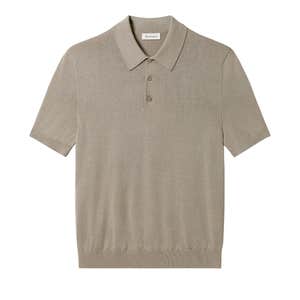 Lilysilk Silk-Cotton Regular-Fit V-Neck Polo in Earl Grey