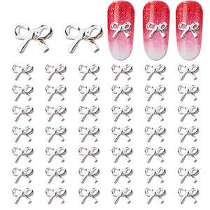 WOKOTO 100Pcs Silver Bows 3D Metal Nail Charms