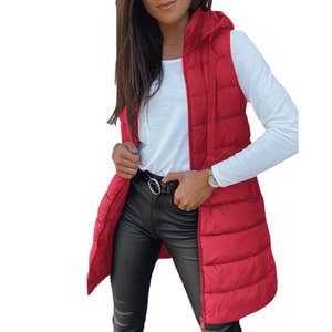 amazon, Veatzaer Women Long Vest Sleeveless Hood Winter Puffer Vest Outwear