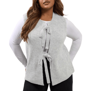 YOURS Curve Grey Double Tie Detail Knitted Vest Top