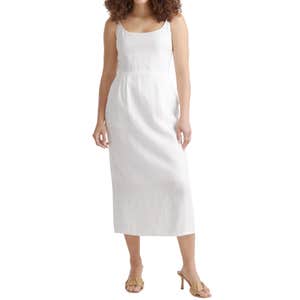 Quince 100% European Linen Scoop Neck Midi Dress in White