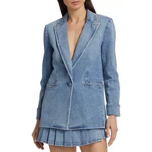 Alice + Olivia Justin Cotton Roll-Cuff Blazer
