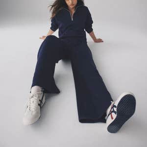 The Set Half Zip Funnel Neck Sweatshirt and Wide Leg Joggers Set