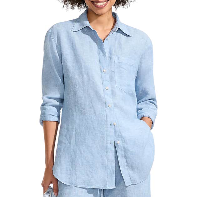 lands' end, Lands' End Linen Oversized Button Front Shirt