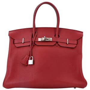 Pre-Owned Hermes Birkin Handbag Red Clemence with Palladium Hardware 35