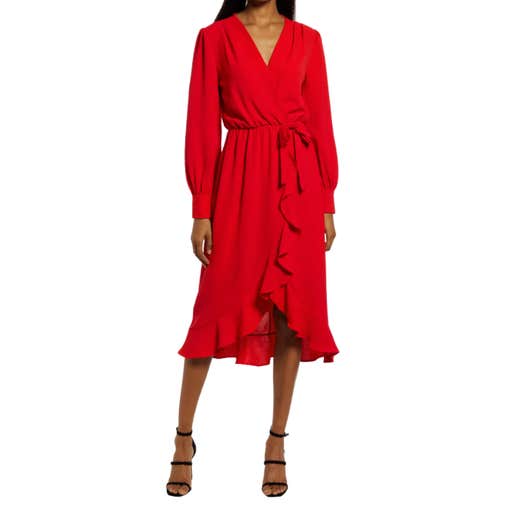 nordstrom, Fraiche By J Faux Wrap Ruffle Long Sleeve Dress
