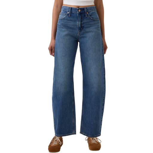gap, Gap High Rise Barrel Jeans Regular in Medium Wash