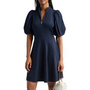 nordstrom, Eleventy Half Zip Puff Sleeve Ponte Knit Dress