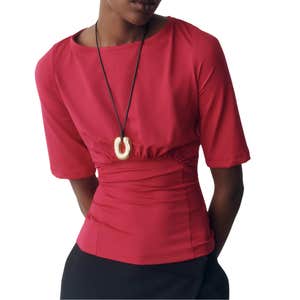 Maeve Ruched Boat-Neck Top in Red