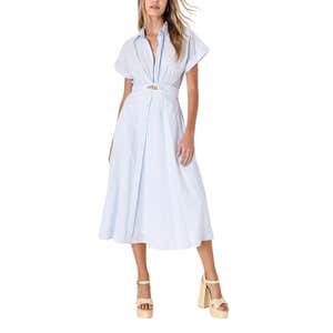 Lulus Adorable Impression White and Blue Midi Dress With Pockets