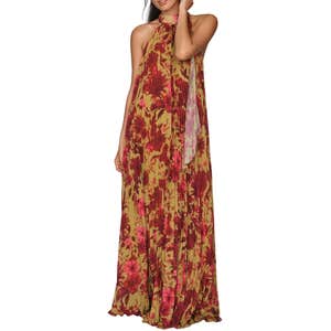 anthropologie, BHLDN Rosie Mock-Neck Pleated Chiffon Maxi Dress