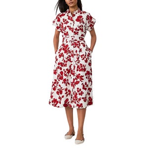 Ann Taylor Tropical Collared Midi Flare Dress